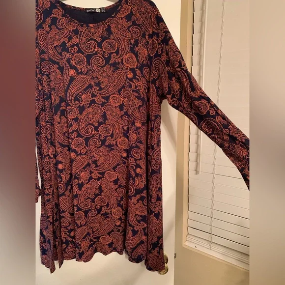 Boohoo Plus | Dresses | Boohoo Plus Long Sleeve Paisley Print Swing Dress  Size 8 Fall Dress